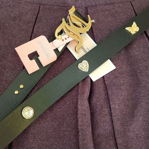Juicy Couture Black Faux Leather Gold Logo Charmed Waist Belt Med/ Lrg NWT main image 4